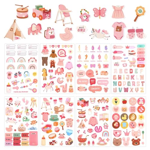 8 Feuilles Autocollants de Scrapbooking pour Bébé Fille, Motifs Variés Autocollants de Scrapbooking pour Bébé Autocollants pour Tout-Petits Autocollants de Baby...
