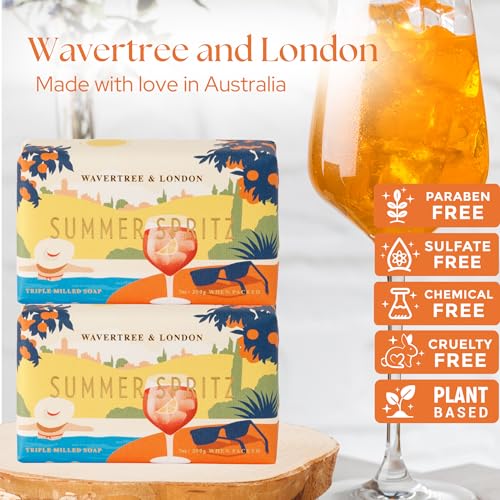 Image of Wavertree & London Summer Spritz Scented Natural Soap (2 Bars), 7oz Moisturizing French Triple Milled Soap Bars enriched with shea butter - Pure Plant Based Bath & Body Bars for All Skin Types