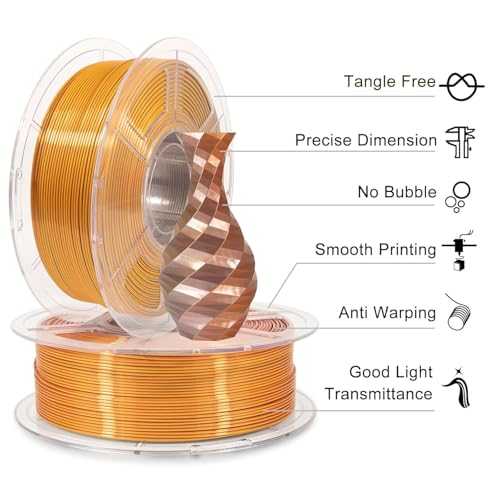 Image of FiLAMONT PLA Silk Filament 1.75mm, 3D Printer Filament, Shiny Silk 1.75 PLA Filament, 1kg(2.2Lbs) /Spool (Silk Gold Silver Copper)