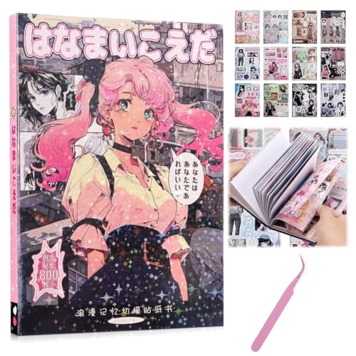 Image of 45-Sheet Japanese Sticker Book with 800+ Kawaii Manga Die-Cut Stickers, Retro Aesthetic Comic Scrapbook Supplies for Journaling, Planners, DIY Crafts, Decoration & Creative Art Projects(#C)