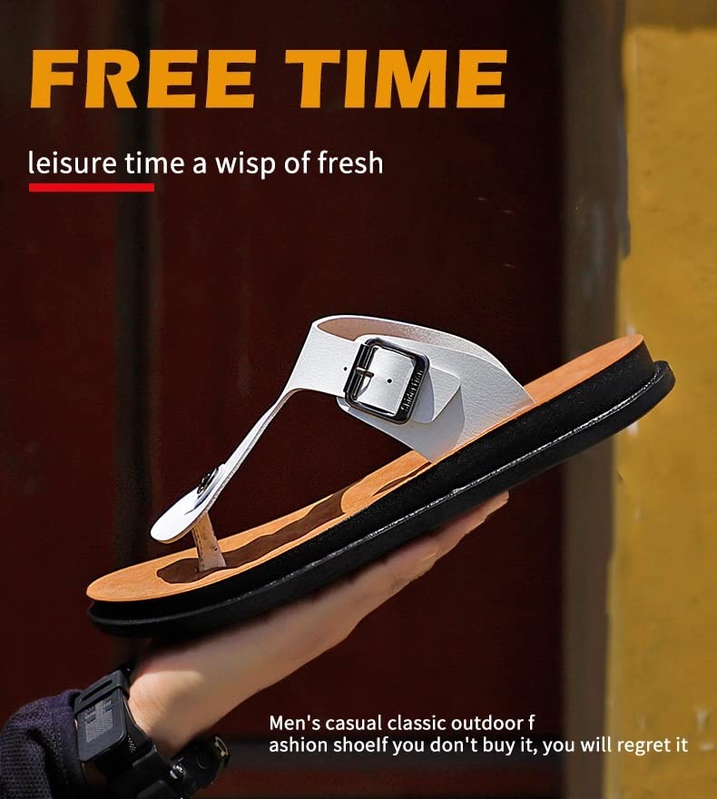Men Flip Flops Sandals Beach Slipper Thong Sandals for Men Leather Cork Beach Shoes Flip-Flops(47 Code)4