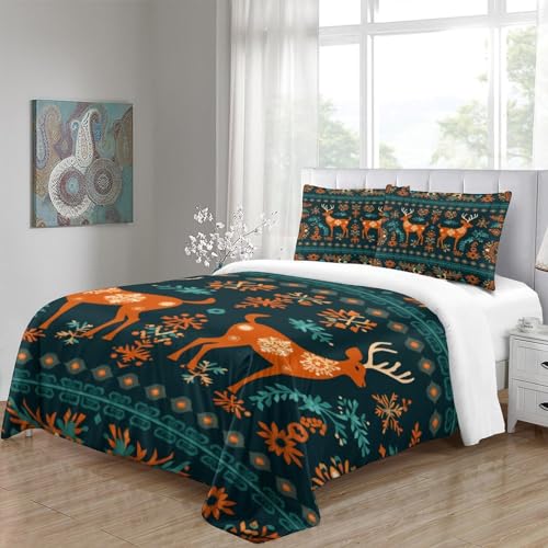 Housse de couette cerf 200x200 microfibre zippée anti-plis pour lit double