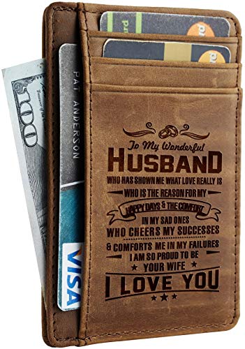 Wife To Husband Father Mother to Son Gift Best Anniversary Christmas Birthday Gifts Slim Wallet(Wife to Husband Ver 2 khaki)