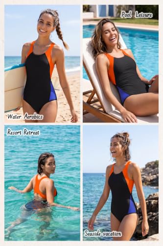 Image of Beautikini Period Swimwear One Piece Leakproof Menstrual Swimsuit Racerback Color Block Bathing Suit for Teen Girls Women