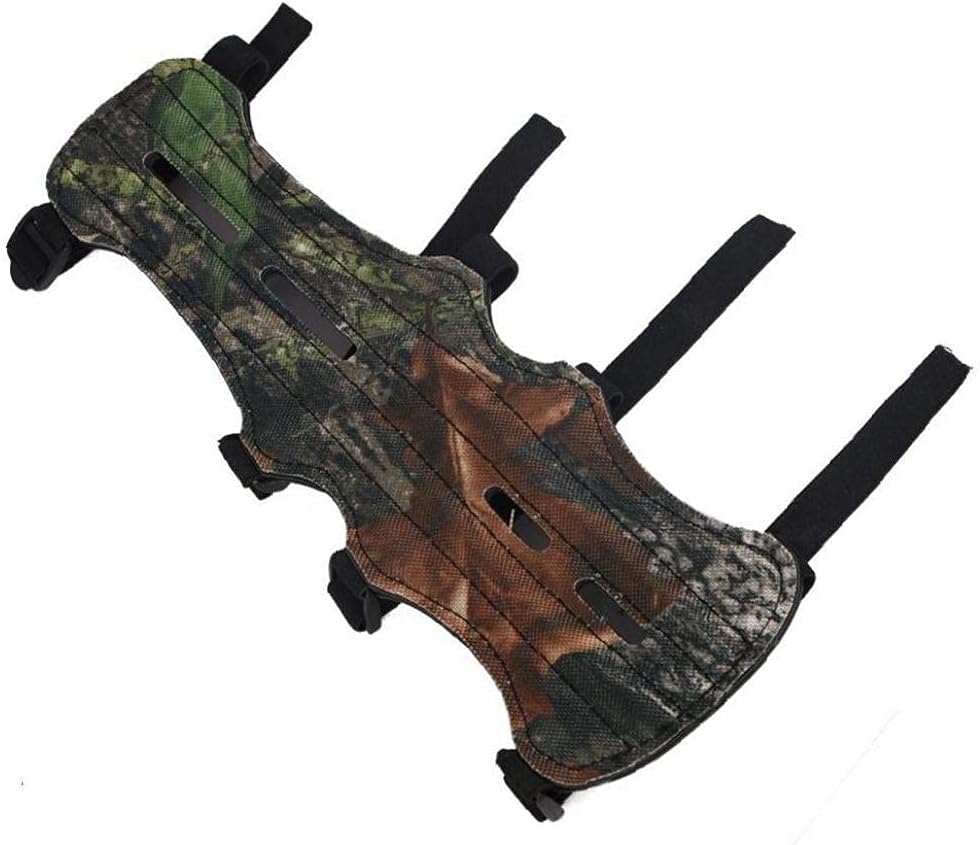 1pc Adjustable Leather Archery Arm Guard Camo 4 Straps & Silicone Finger Saver Shooting Hunting Protective Gear