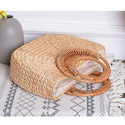 Image of Women Straw Bag Large Woven Bag Round Handle Ring Tote Purse Retro Handbags Summer Beach Handbag