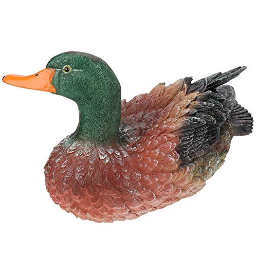 Decorazione Anatra in Resina Realistica, Statua Animale da Giardino 29x14.5x16cm - Impermeabile e Colorata per Cortile, Parco e Paesaggio Esterno