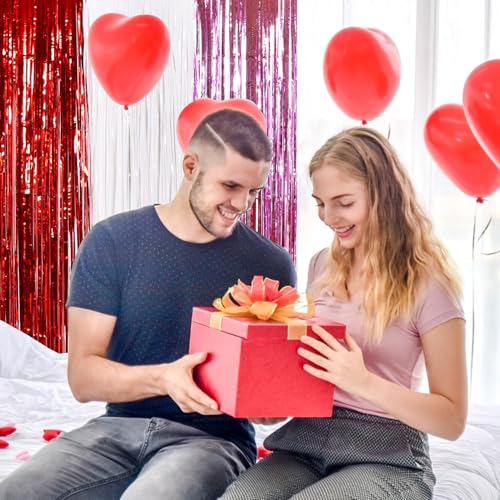 Image of TONIFUL Valentine's Day Door Streamers,Red Pink and White Photo Booth Backdrop Metallic Streamers Foil Fringe Curtain for Birthday Valentine's Day Bridal Shower Engagement Party Decoration