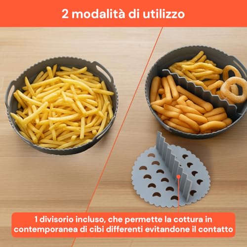 Wintem Faltbare Silikonkörbe Ø22 cm für Luftfritteuse, antihaftbeschichtet und platzsparend, ideal für gleichmäßiges Kochen, ergonomische Griffe und multifunktionale Verwendung in der Küche