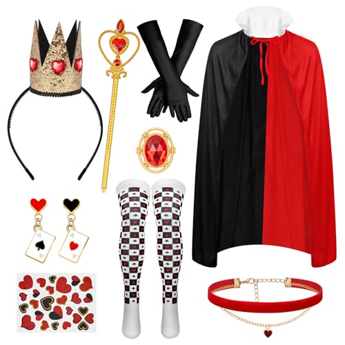 Japior 9 Pcs Red Queen Costume Set for Women Include