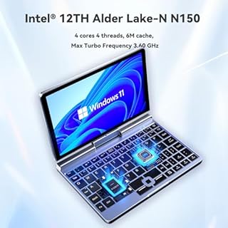 RUGLINE Mini Laptop 2 in 1 Win 11, HD Touchscreen Girevole per Scrittura a Mano, 12 GB RAM 512 GB SSD, Tastiera Retroilluminata, N150, 2 MP, WiFi 6, BT5.2