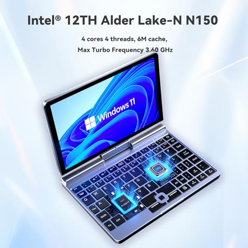 RUGLINE Mini portátil 8 Pulgadas, 2 en 1 Win 11, Pantalla HD giratoria, 12 GB RAM 512 GB SSD, Teclado retroiluminado, N150, cámara 2M - imagen 4