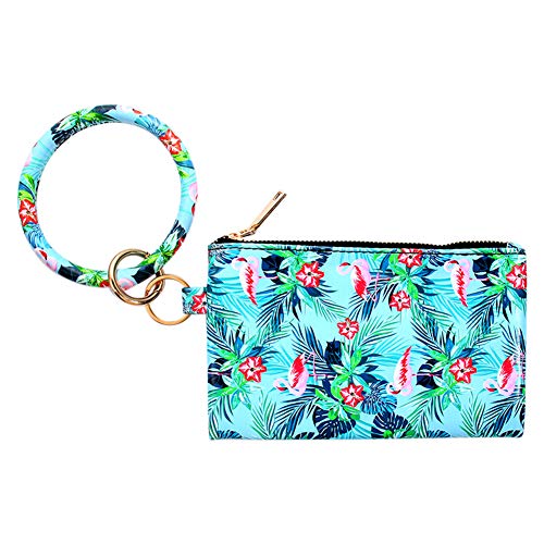 momo mo Key Chain Bracelets Women Keyring Bangle Circle Faux Leather Keychain With Wallet Wristlet Card Holder