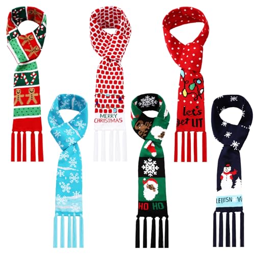 Liitrsh 6 Pcs Unisex Christmas Scarf with Tassels, Soft Knitted Holiday Scarf for Women Wraps Gift, 6 Styles (Elegant) Multicolor