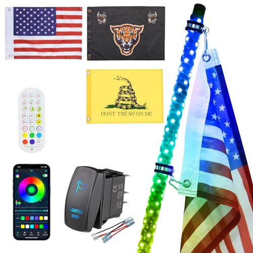 Image of Ehaho 1 Pack 1FT Whip Lights,LED Whip Light with App & Remote Control, Spiral RGB Chasing Lighted Whips with Rocker Switch, Music Whip Light for UTV ATV Polaris RZR Can-Am SXS Truck