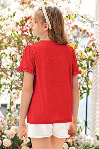 Image of Ebifin Girls Short Sleeve Tops Kids Peplum Babydoll T Shirts Tees 4-15Y | Girls T-Shirts, Crew neck Short Sleeve Shirts, Casual Tunic Tops, Cute Blouses, Summer Tees, Ruffle Hem, Loose fit