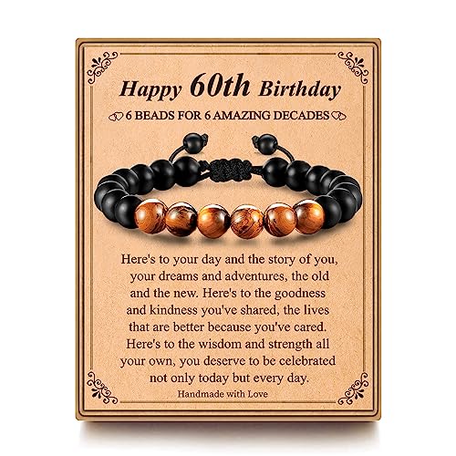Monozo 60Th Birthday Gift For Men, Natural Stone Bracelet 60 Year Old Gifts For Men, 60Th Birthday Decorations For Men, 1963 Happy 60Th Birthday Bracelet Gifts For 60 Year Old Man Dad Husband Grandpa #TOP7