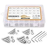  M2 M3 M4 M5 Sechskopf-Knopf Schrauben Schrauben Muttern und Unterlegscheiben Sortiment Kit der mit Aufbewahrung flach Fall Box (1100 PCS Silver)