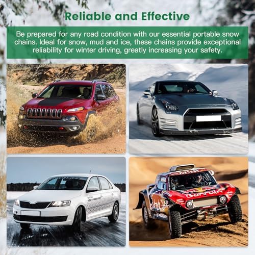 SCITOO Snow Chains Universal tire traction chains for cars SUVs trucks; quick fit easy installation