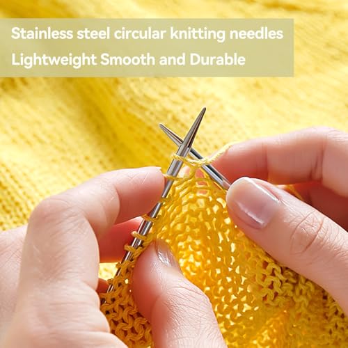 مجموعة ابر حياكة دائرية من ريسي، 9 قطع 2.0-6.0 ملم، ابر حياكة دائرية من الستانلس ستيل بطول 120 سم مع كيبل مرن للجابر او الشال او البطانية او الوشاح او المشاريع الكبيرة