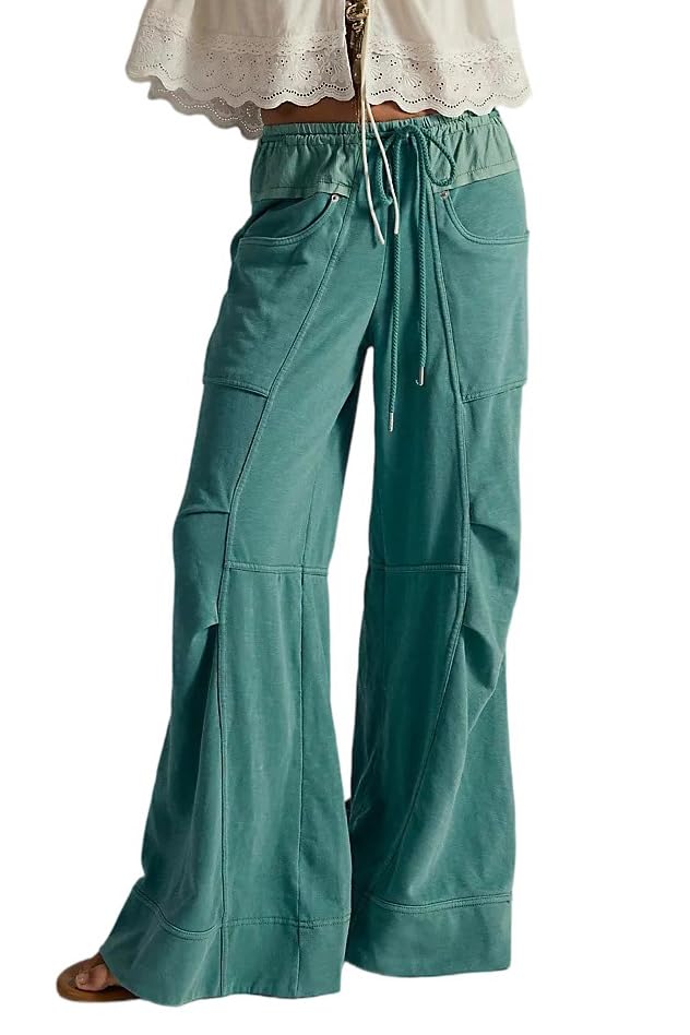 Women Drawstring Wide Leg Pants Baggy Elastic High Waisted Cargo Pants Loose Casual Lounge Pants with Pockets