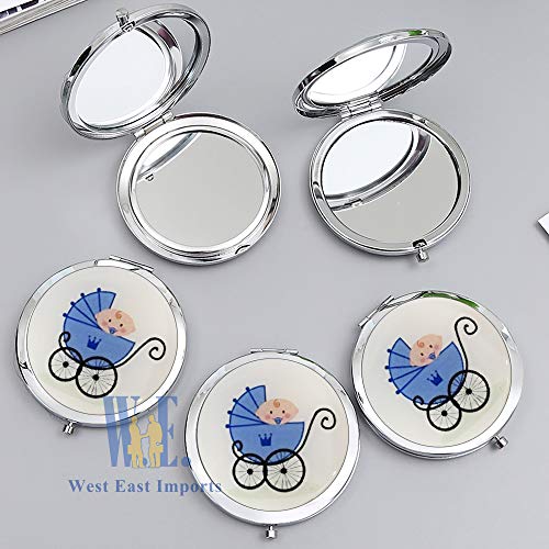 We 12 Pcs Personalized Compact Mirror Favors Baby Boy Shower Blue/Makeup Purse Mirrors With Organza Bag #TOP5