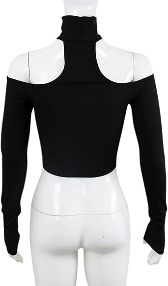 Casual T-Shirts for Women Elegant One Line Tie Collar Long Sleeved Shirt Short Open Collarbone T Shirt Novelty