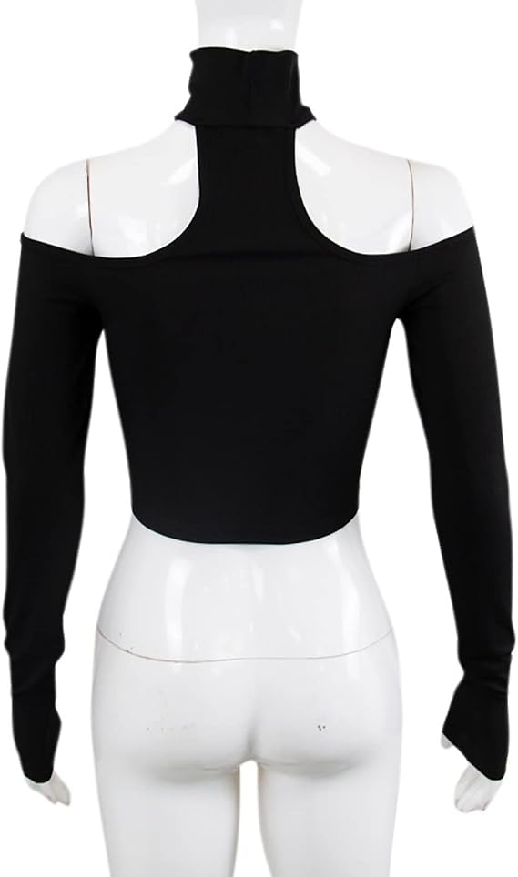 Casual T-Shirts for Women Elegant One Line Tie Collar Long Sleeved Shirt Short Open Collarbone T Shirt Novelty