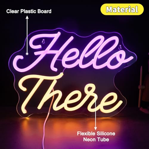 Image of Hello There Neon Sign, Pink Yellow LED Light Sign 13.78 x 10.63 Inch