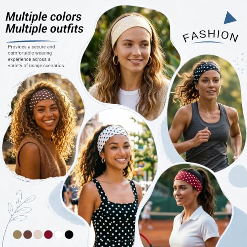 Image of DRESHOW Yoga Sports Headbands for Women Elastic Non-Slip Headbands Workout Running Hair Bands 6 Pack