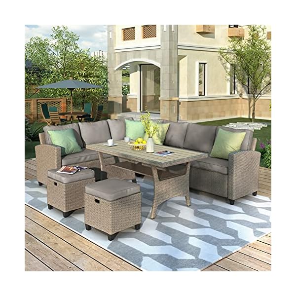 CHENGSYSTE Dining Set Patio Dining Set，5 Pcs Outdoor Conversation Set Patio Furniture Set All Weather Wicker Sectional Couch Sofa Dining Table Chair Patio Furniture Sets - Image 8