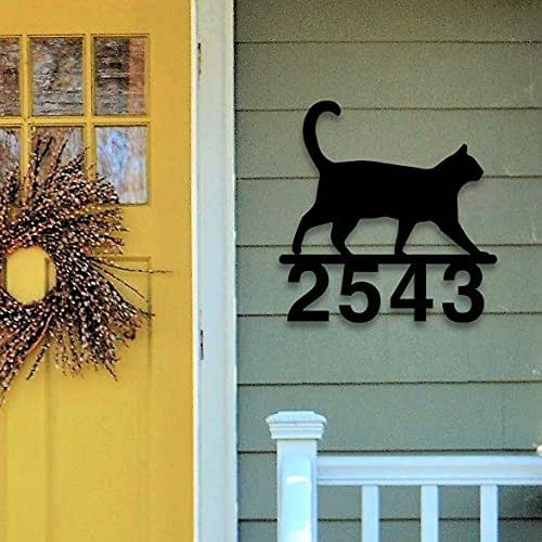 Walking Cat House Number Personalized Solid Steel