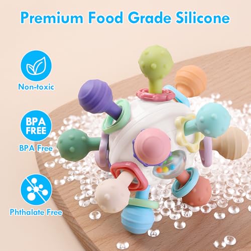 Image of Baby Teething Toys, Baby Teether Montessori Sensory Toys for 0-6 6-12 Months, Boy Girl Gifts for Infant Newborn Toddler 0 3 6 9 12 18 Months, Easter Basket Stuffers Gifts - White