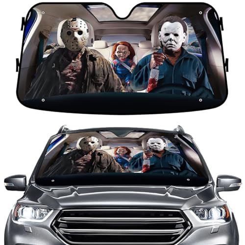 GENANY Horror Movie Character Windshield Sun Shade for Car SUV Truck (55x30 inches), Sun Shade Windshield, Shades for Front Windows, Horror Sunshade for Car Windshield, Protector Blocks UV