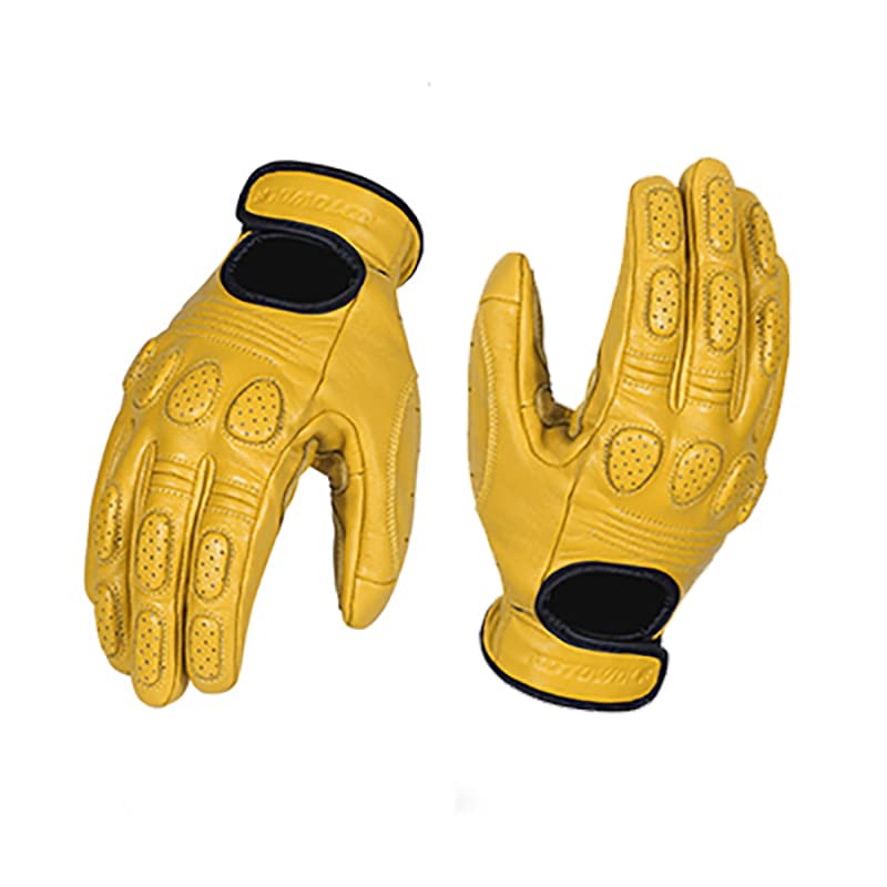 YUCHUANGYE Guantes Moto Guantes de Moto de Cuero Transpirable Retro Guantes de Carreras Guantes de Invierno y Verano de Motocross for Hombres Guantes De Moto(Yellow,L)
