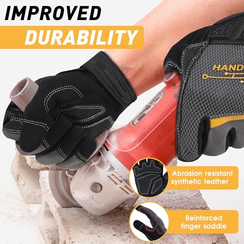 Image of HANDLANDY Work Gloves for Men & Women, Utility Mechanic Working Gloves Touch Screen, Flexible Gardening Gloves for Yard