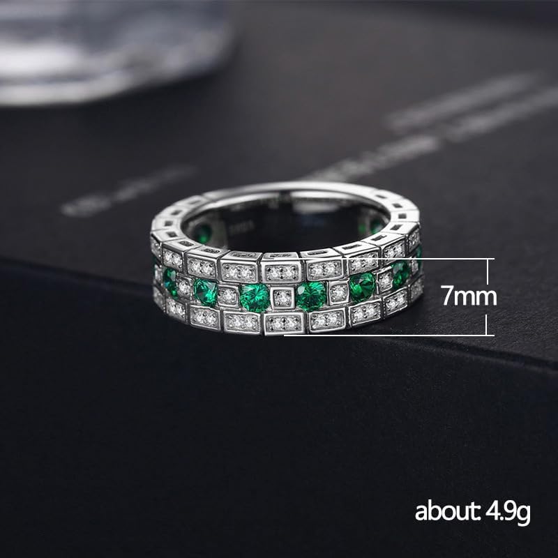 ENDLESSNESS & ETERNITY Green Emerald CZ Cubic Zirconia Half Eternity Wedding Band Ring 14K Gold Plated Chunky Statment Band Ring - Image 2