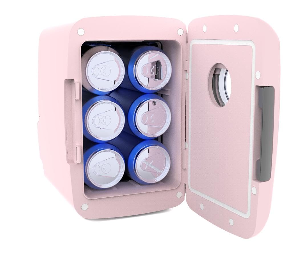 Frigidaire Pink Mini Personal Fridge Cooler, 1 Gal Capacity Fits Six Cans, Includes Plugs For Home Outlet & Dc Charger, Built In Bluetooth Speaker on Fridge.com - View 3
