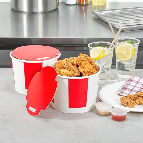 Restaurantware-Bio Tek 64 Ounce Chicken Buckets With Lids, 100 Greaseproof Paper Chicken Buckets - Vented Lids, Freezable, Red And White Paper Disposable Bucket, For Restaurants And Cafes by Restaurantware - Image 3