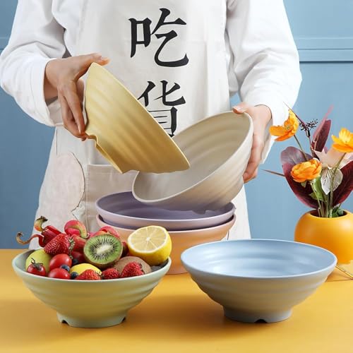 Image of Wheat Straw Salad Bowls Set (900ml) - Large Microwave Safe, Unbreakable & Stackable Bowls for Salad, Pasta, Soup, Ramen - BPA-Free, Eco-Friendly, Lightweight Serving Bowls for Kitchen (6, Yellow)