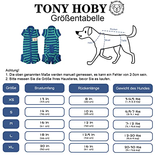 TONY HOBY Shirts für Hunde,Hundeschlafanzug mit Gestreiften und 4 Beinen Weich und Atmungsaktives Hund Tshirt Hunde Kleidung für Kleine Mittel Große Hunde (Jungen-Blau, S)