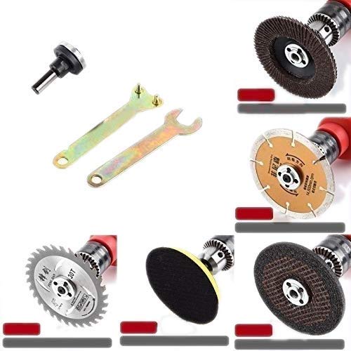 Image of AASONS Electric Drill Variable Angle Grinder Connecting Rod with 1pc Wood, Marble Cutting Blade, Flap Disk for Paint Remover, Sanding disc and Iron Grinding Wheel