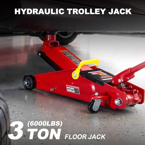 Image of BIG RED T83006 Torin Hydraulic Trolley Service /Floor Jack with Extra Saddle (Fits: SUVs and Extended Height Trucks): 3 Ton (6,000 lb) Capacity, Red