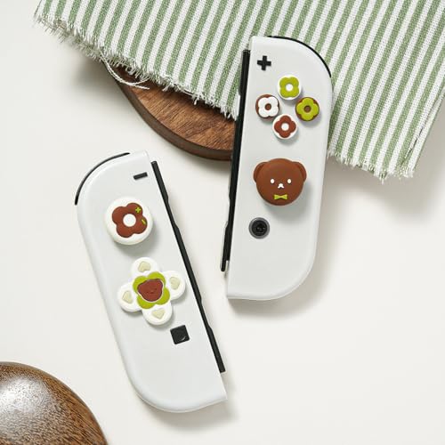 Image of GeekShare Cross D-Pad Button Caps Thumb Grip Caps Set Compatible with Switch /OLED, ABXY Key Buttons Sticker Cover Caps for Switch, Kuma Donut