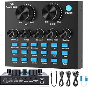 DJ Controller Mischpult Soundkarte, OMCGHOM Audio Interface Mischpulte Usb Mikrofon DJ Pult Mixer Voice Changer…