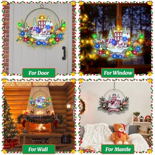 Pre-Lit Christmas Wreath for Front Door, Lighted Santa with 6H On/18H Off - image 6