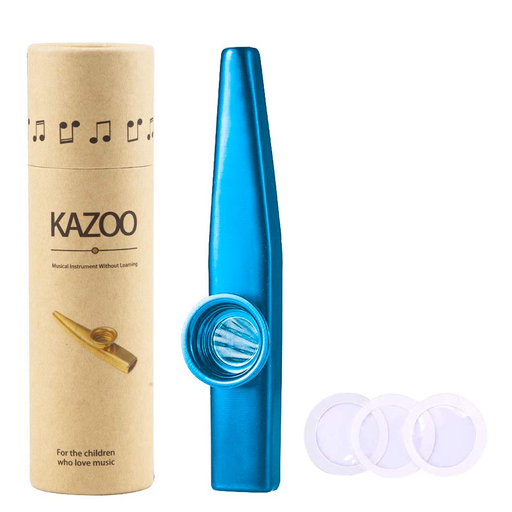 WANDICAluminum Alloy Kazoo Wind Instrument with 3pcs Flute Membrane and Vintage Gift Box(Blue)