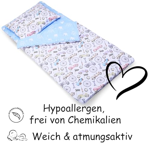 PinkZebra-Kinder-Schlafsack-140-x-75-cm-Kissenbezug-60-x-40-cm-fur-Madchen-Schlafsack-mit-Baumwoll-Bezug-Kissenbezug-mit-Doppelter-Reisverschluss-Ideal-fur-Kindertagesstatte-Kindergarten