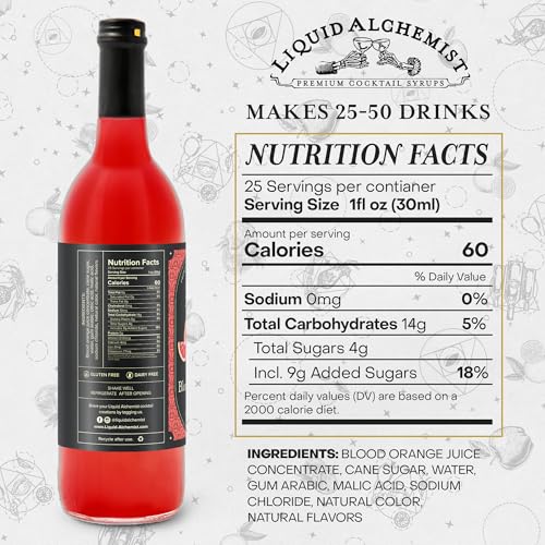 Image of Liquid Alchemist Blood Orange Syrup for Cocktails - Real Ingredients Make our Blood Orange Puree a Perfect Margarita Mixer - Small Batch, Non-GMO, Vegan Drink Mixer | 25.4 Oz, Pack of 1