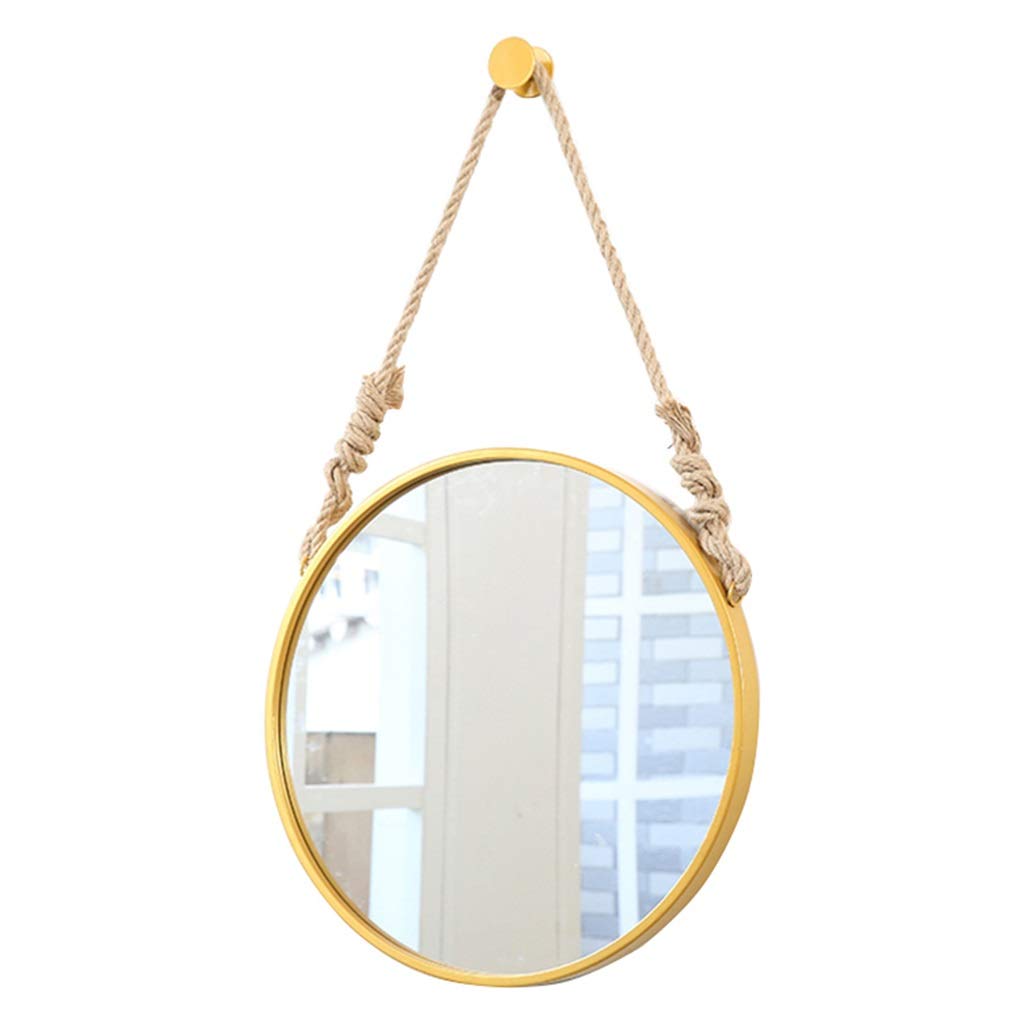 BKSXSOP Round Wall Mirror with Hemp Rope Hanger for Bathroom, Vanity, Makeup, Living Room, Bedroom, Hallway - 40cm to 70cm, Gold, Black, White (Gold 70cm)